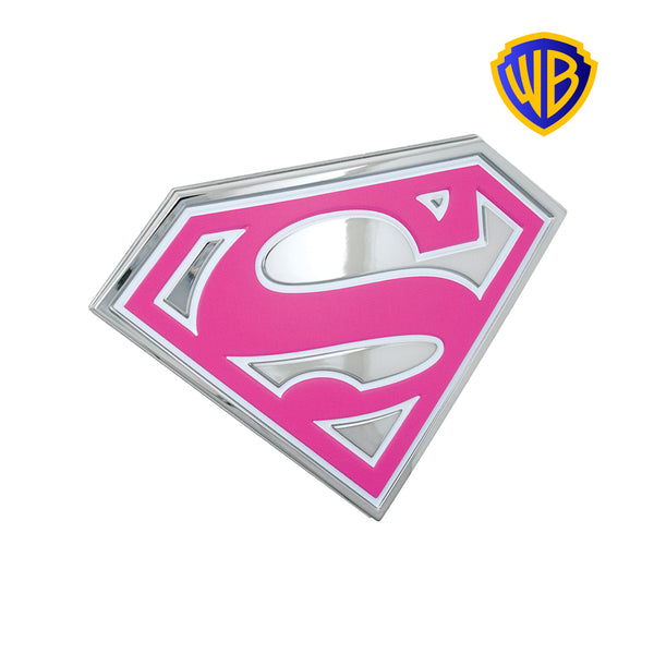 Supergirl 3D Car Badge (Chrome, Pink, White)