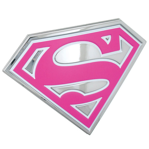 Supergirl 3D Car Badge (Chrome, Pink, White)